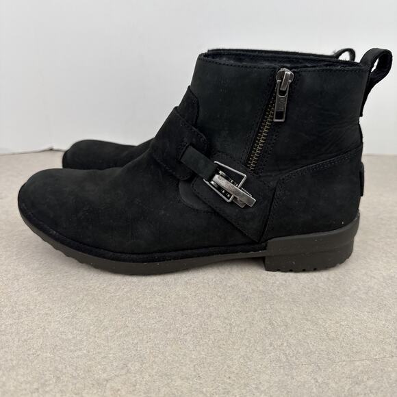 Women’s Black Ugg Cheyne Ankle Waterproof Leather‎ Boots Buckle Size 8.5 - Picture 5 of 10